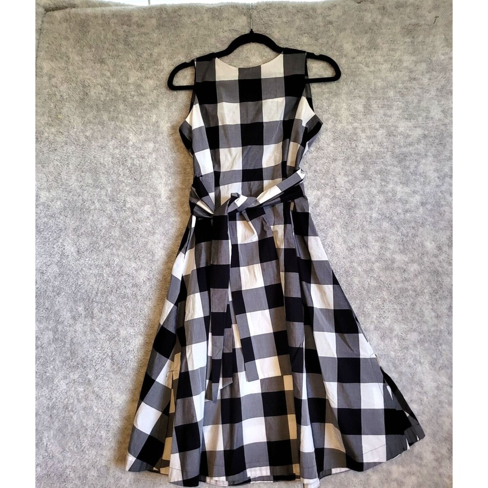 Ann Taylor Factory Midi Dress PXS Black White Buffalo Check Belt Classic Retro